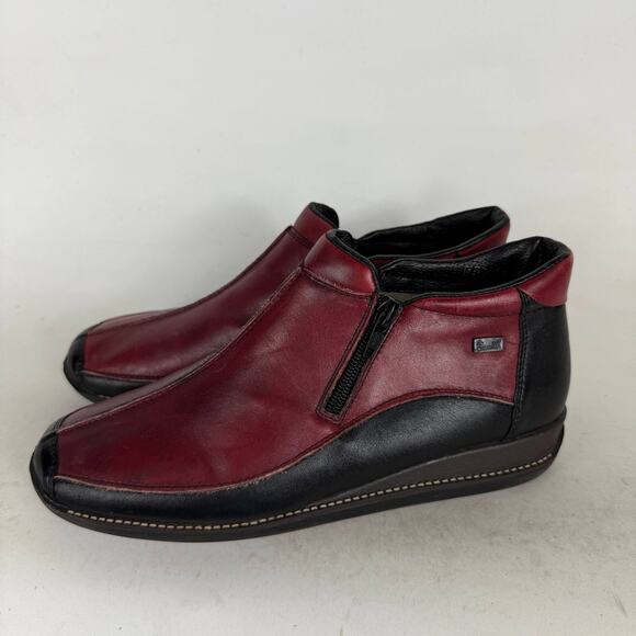 Rieker Ankle Boots Women 9 Burgundy Black Leather Slip-On Side Zip Comfort Shoes - Picture 5 of 10